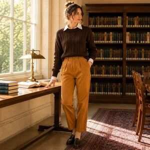 Free People Brown Pleated High Waist Chino Pants Womens 4 Tapered Academia Twill
